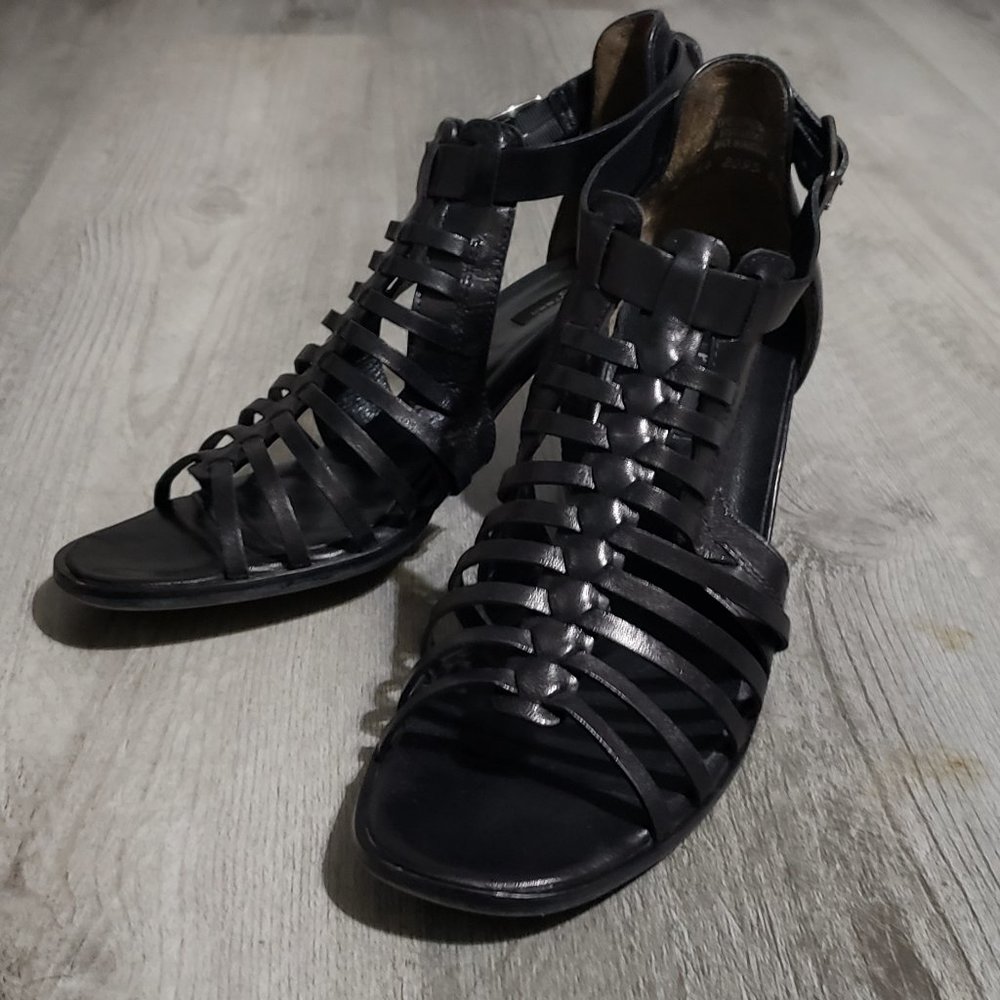 Paul Green black leather block heel open toe sandals